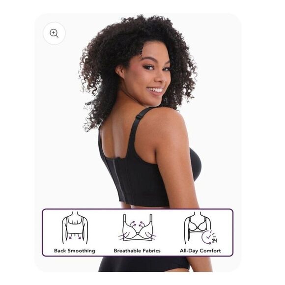 Women's CloudLuxe Black Bra 40C Smoothing Underwire Lined Elongated Band - Picture 7 of 8